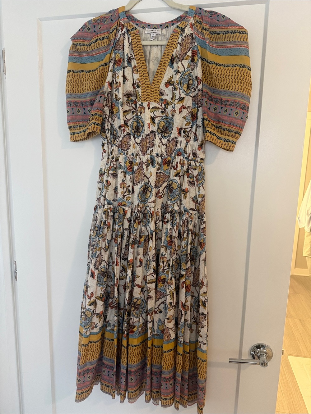 Current Air Floral Maxi Dress in Cream, Mustard & Blue